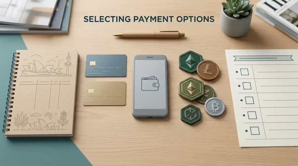 Editorial illustration of AUD payment choices and cashier checks