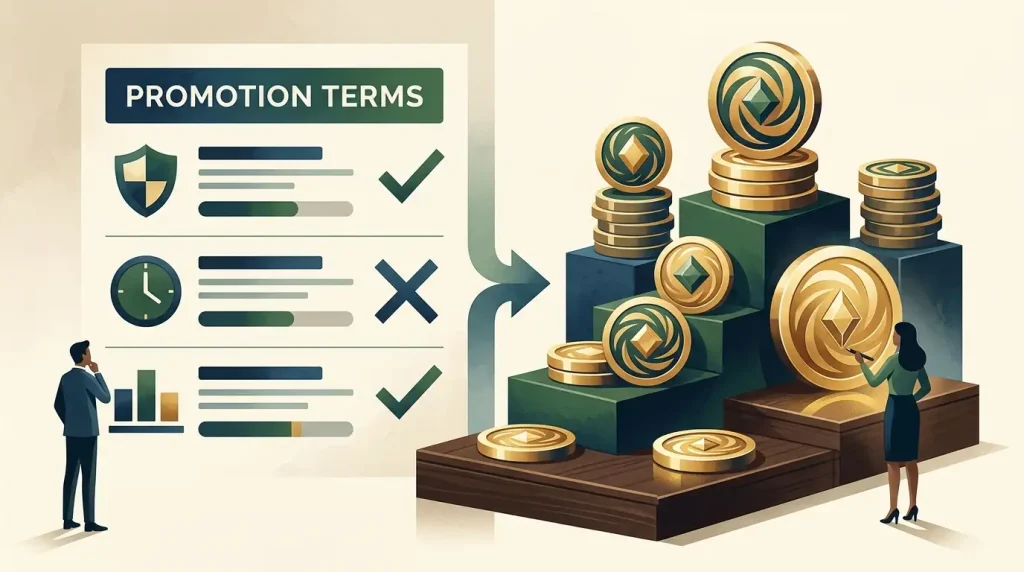 Illustration of a player comparing casino promotion terms